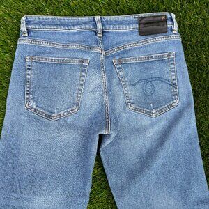R13 Straight Boy Cropped Distressed Jeans Raw Hem Size 26